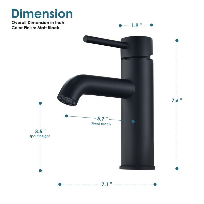 Tubize 7 5/8 Inch Single Handle Bathroom Faucet, Matte Black