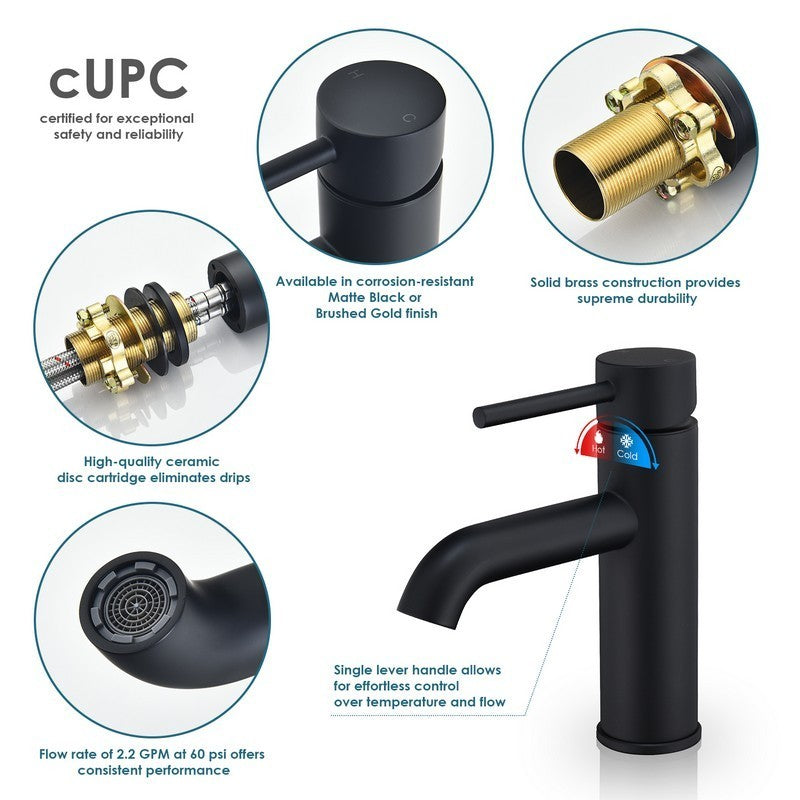 Tubize 7 5/8 Inch Single Handle Bathroom Faucet, Matte Black