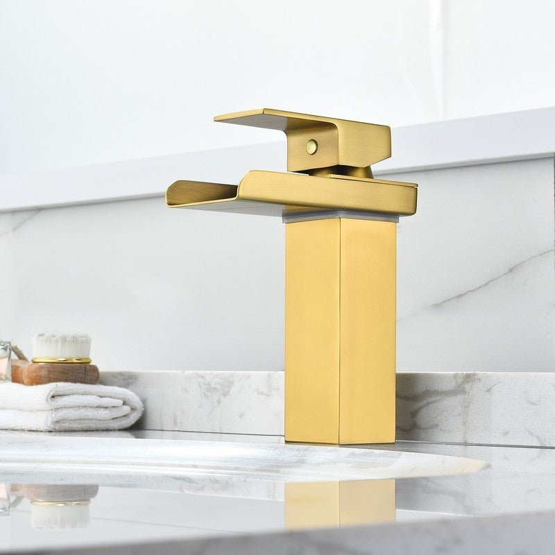 Sassor 7 Inch Single Hole Waterfall Bathroom Faucet - Brushed Gold