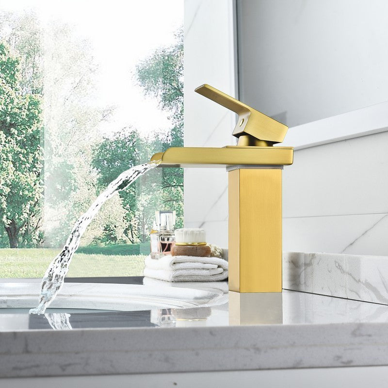Sassor 7 Inch Single Hole Waterfall Bathroom Faucet - Brushed Gold