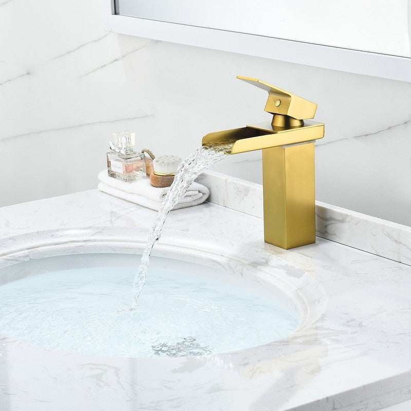 Sassor 7 Inch Single Hole Waterfall Bathroom Faucet - Brushed Gold