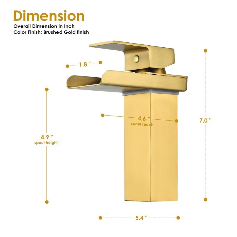 Sassor 7 Inch Single Hole Waterfall Bathroom Faucet - Brushed Gold