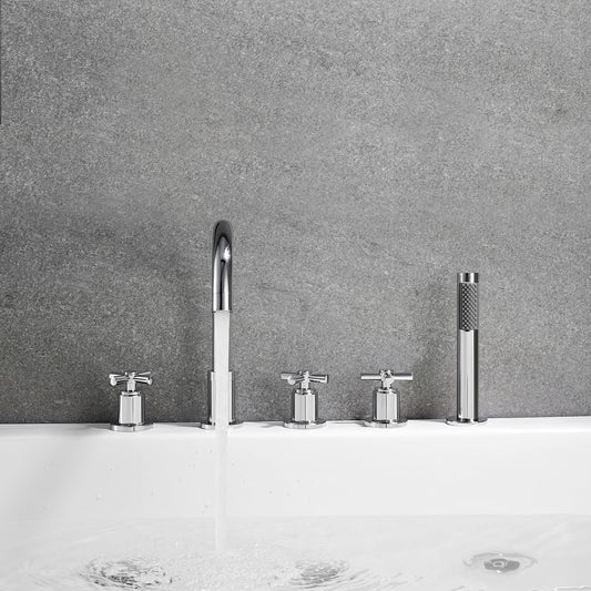 Sorlia Cross Handles Deck-Mount Roman Tub Faucet with Handshower
