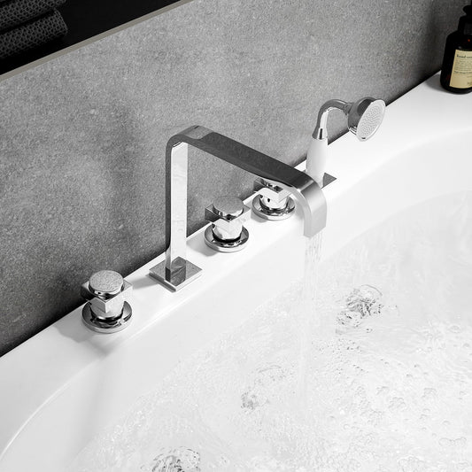 Vikran Triple Handle Deck-Mount Roman Tub Faucet Trim with Handshower