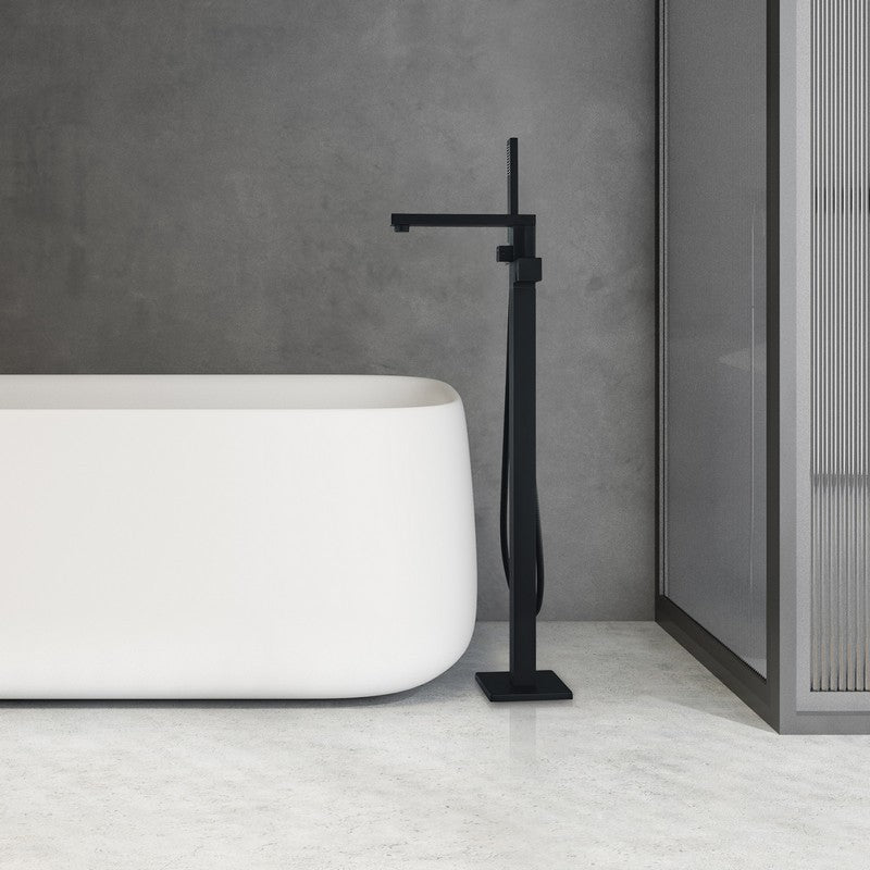 Campia 41 1/8 Inch Single Lever Handle Freestanding Floor Mounted Tub Filler with Handshower, Matte Black