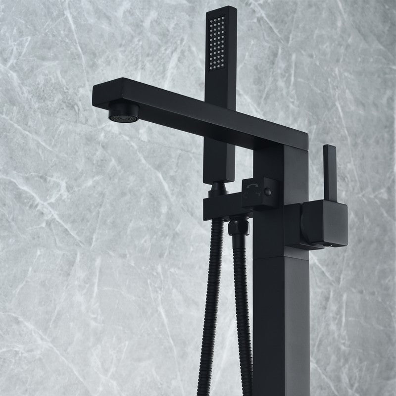 Campia 41 1/8 Inch Single Lever Handle Freestanding Floor Mounted Tub Filler with Handshower, Matte Black