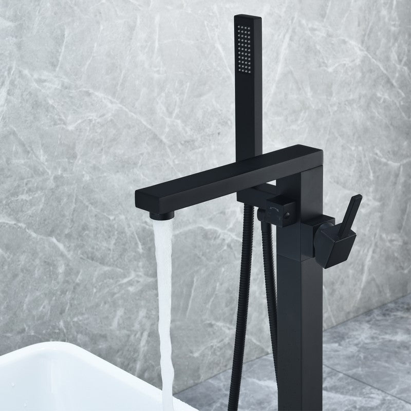 Campia 41 1/8 Inch Single Lever Handle Freestanding Floor Mounted Tub Filler with Handshower, Matte Black