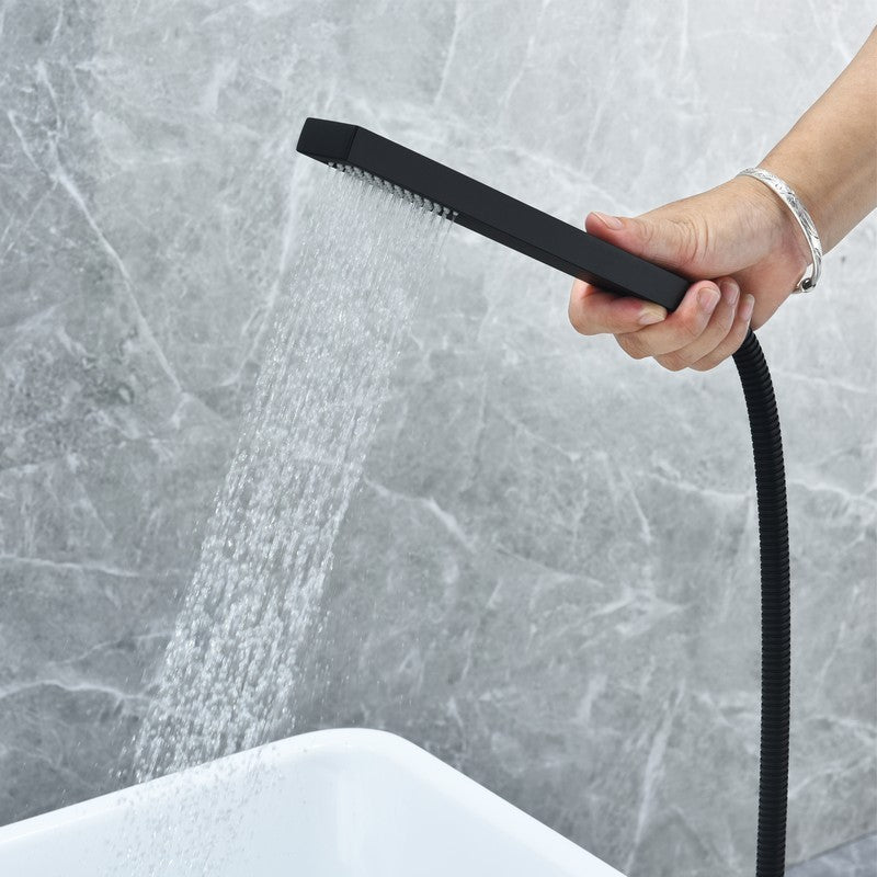 Campia 41 1/8 Inch Single Lever Handle Freestanding Floor Mounted Tub Filler with Handshower, Matte Black