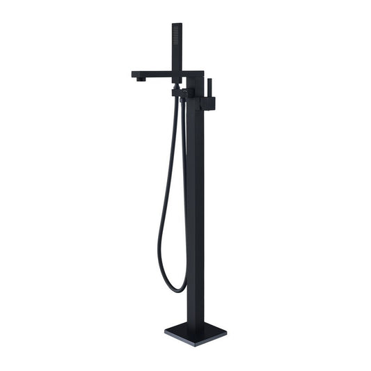Campia 41 1/8 Inch Single Lever Handle Freestanding Floor Mounted Tub Filler with Handshower, Matte Black