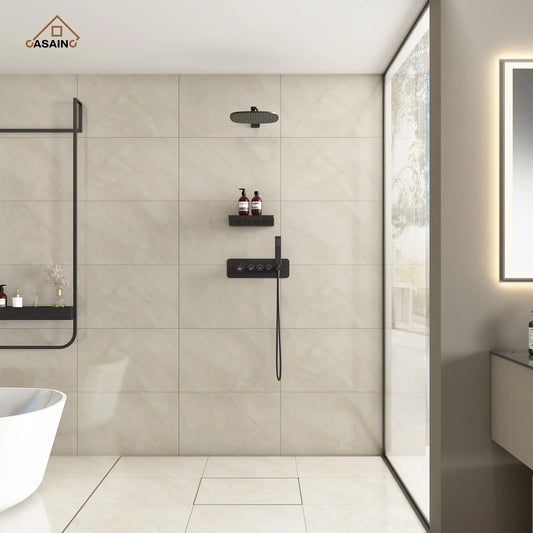 12" Wall-Mounted Thermostatic Shower System with Side Massage Spout