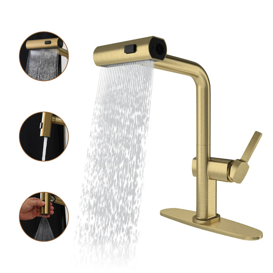 Single Handle Pull-Out Kitchen Faucet with 3 Functions Spray