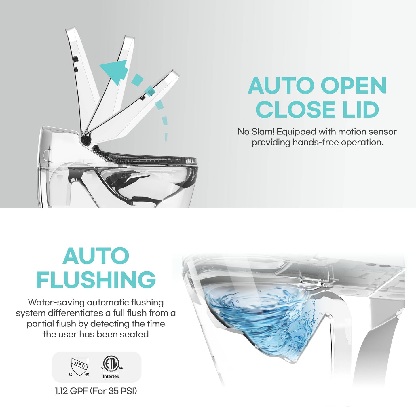 Smart Bidet Toilet with Auto Open and Close Lid