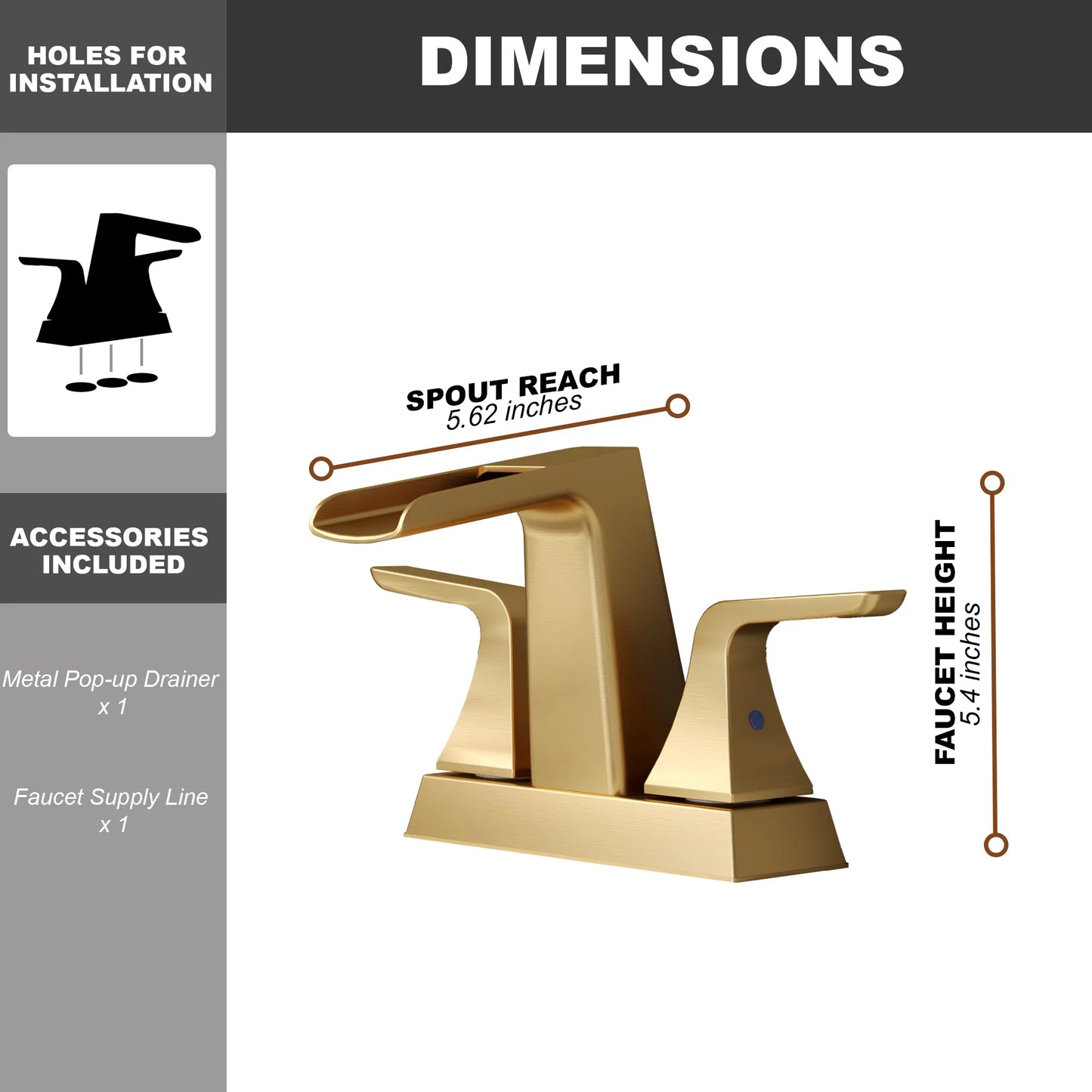 2 Handle Waterfall Brass Bathroom Sink Faucet 4 Inch Center Set