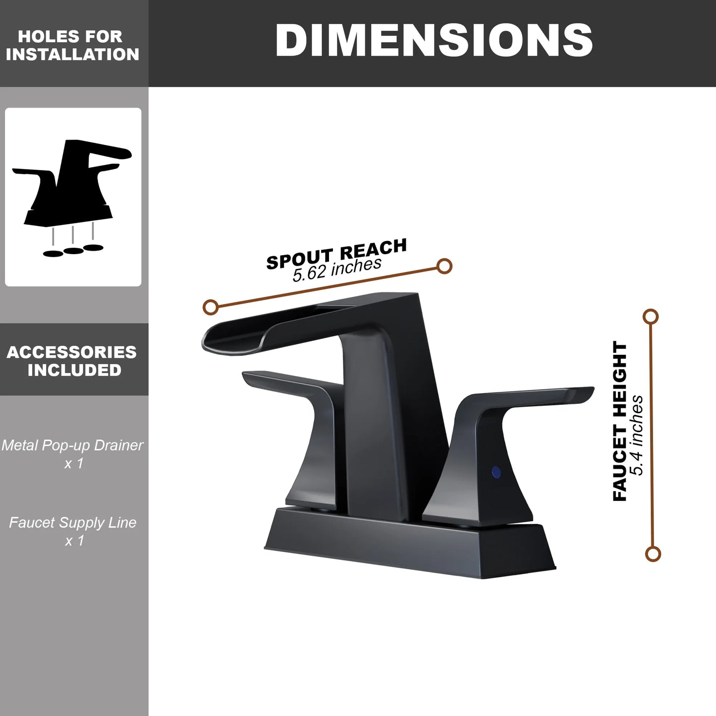 2 Handle Waterfall Brass Bathroom Sink Faucet 4 Inch Center Set