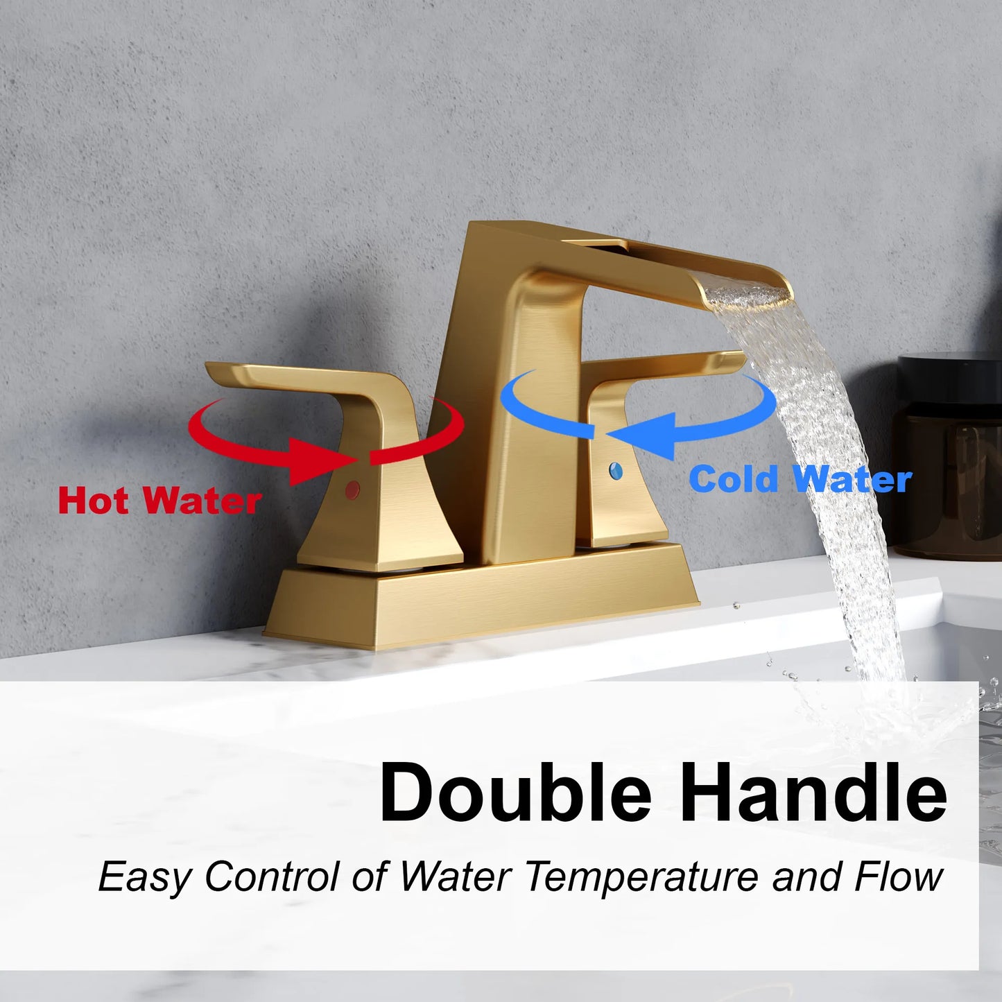 2 Handle Waterfall Brass Bathroom Sink Faucet 4 Inch Center Set
