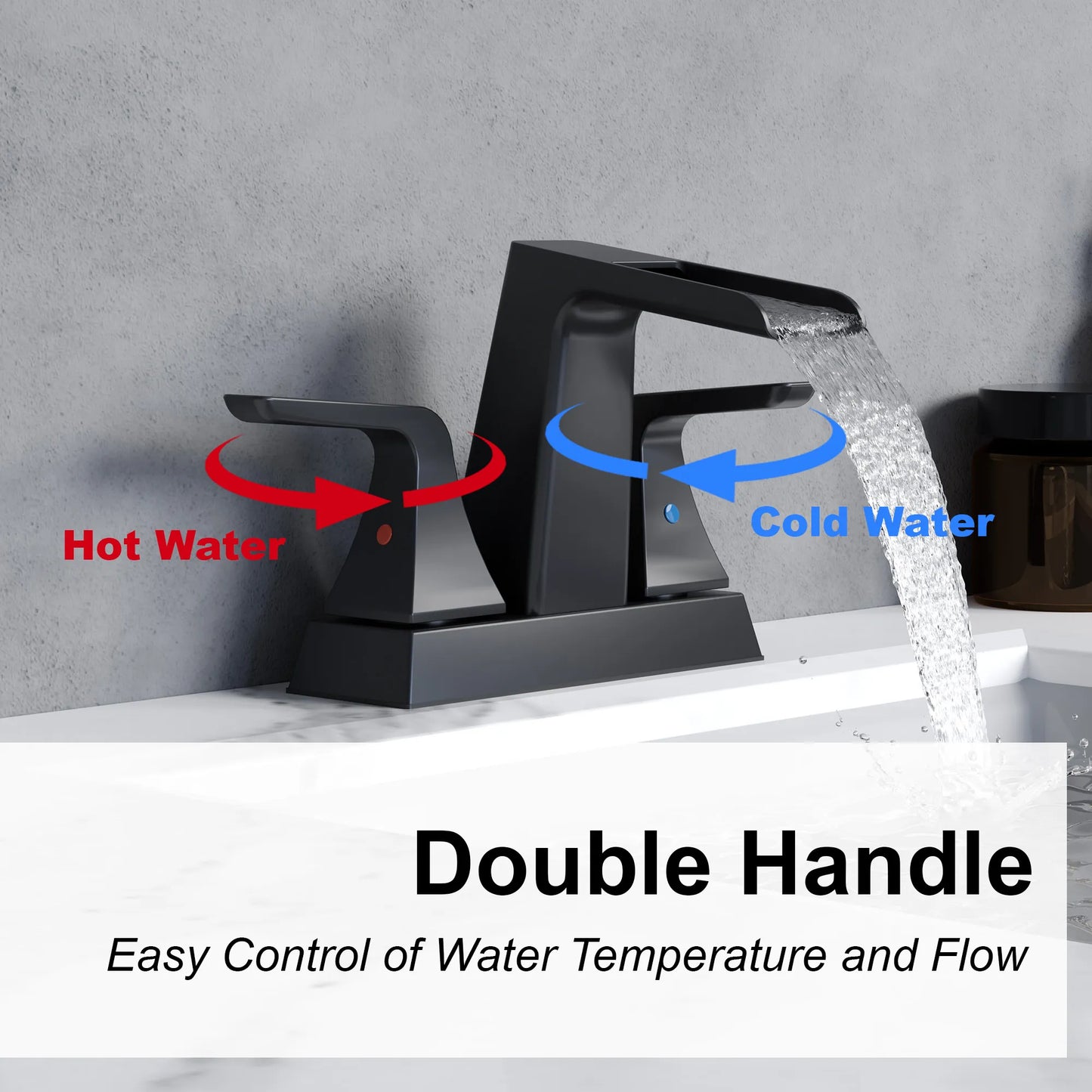 2 Handle Waterfall Brass Bathroom Sink Faucet 4 Inch Center Set