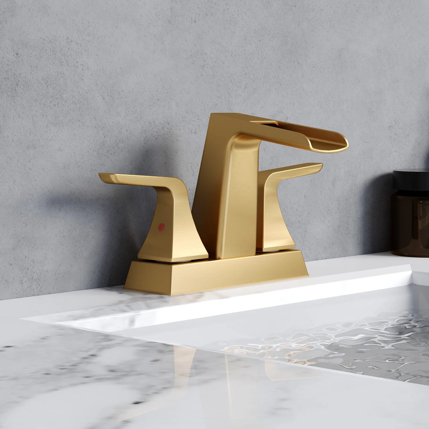 2 Handle Waterfall Brass Bathroom Sink Faucet 4 Inch Center Set