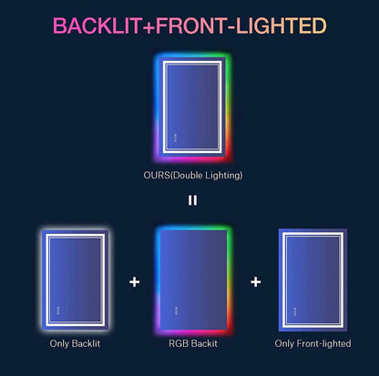 W20 x H28" Square LED bathroom mirror with lights RGB Color Changing Silver