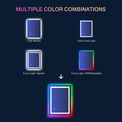 W24 x H32" Square Backlit Mirror Shatterproof Dimmable Anti-Fog,Silver L001AC8060RGB
