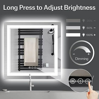 W36 x H36" Square LED bathroom Vanity Mirror with Double Lights,Silver L001B9090