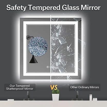 W36 x H36" Square LED bathroom Vanity Mirror with Double Lights,Silver L001B9090