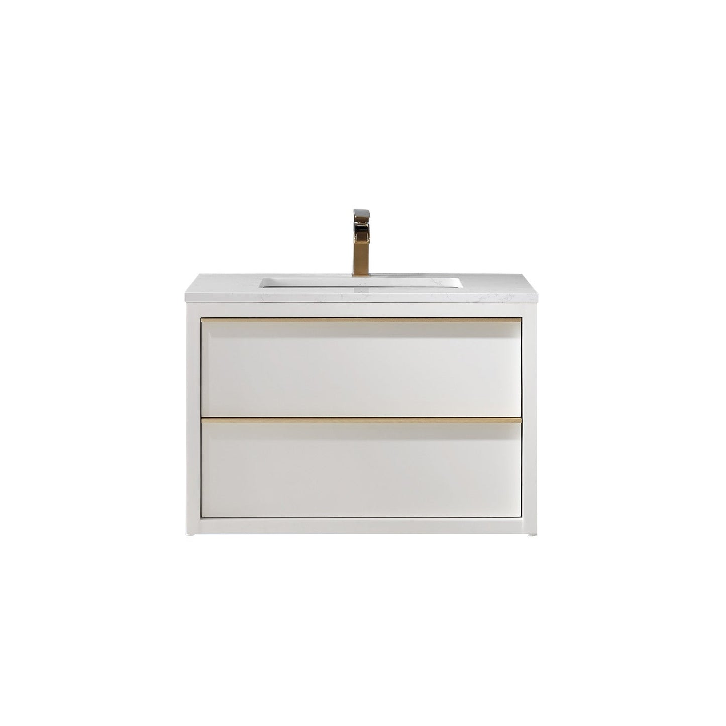 Morgan 30" Single Bathroom Vanity Set in White and Composite Aosta White Stone Countertop