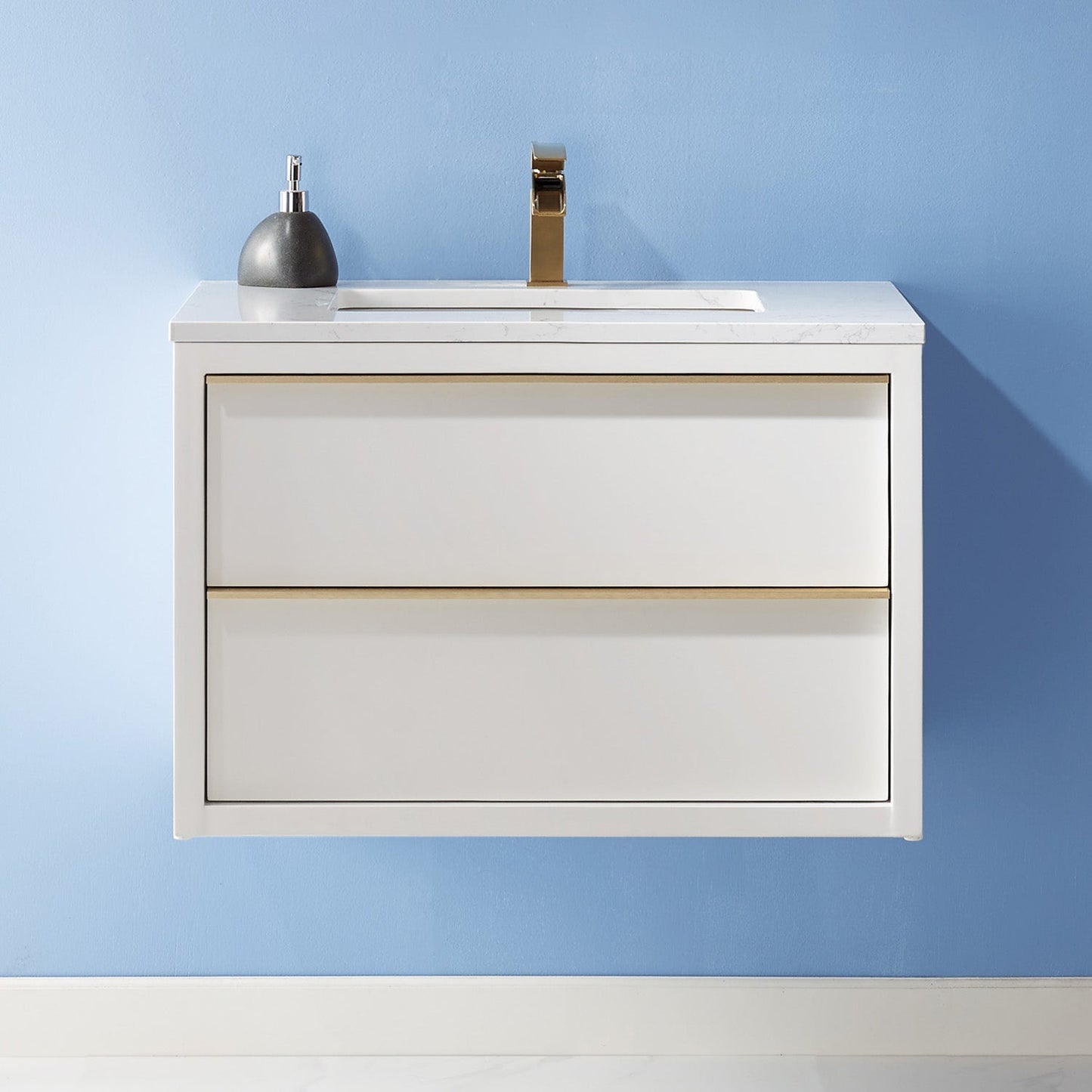Morgan 30" Single Bathroom Vanity Set in White and Composite Aosta White Stone Countertop
