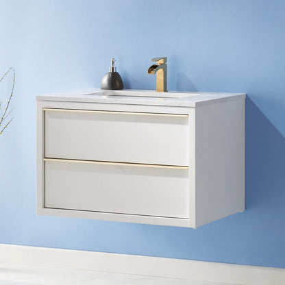 Morgan 30" Single Bathroom Vanity Set in White and Composite Aosta White Stone Countertop