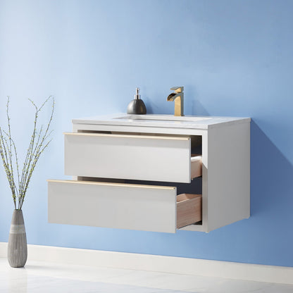 Morgan 30" Single Bathroom Vanity Set in White and Composite Aosta White Stone Countertop