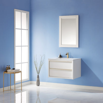 Morgan 30" Single Bathroom Vanity Set in White and Composite Aosta White Stone Countertop