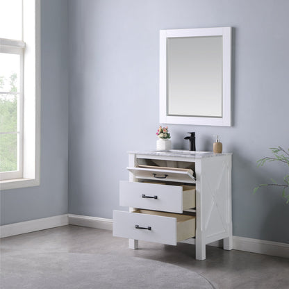 Maribella 30" Single Bathroom Vanity Set with Carrara White Marble Countertop