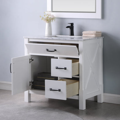 Maribella 36" Single Bathroom Vanity Set with Carrara White Marble Countertop