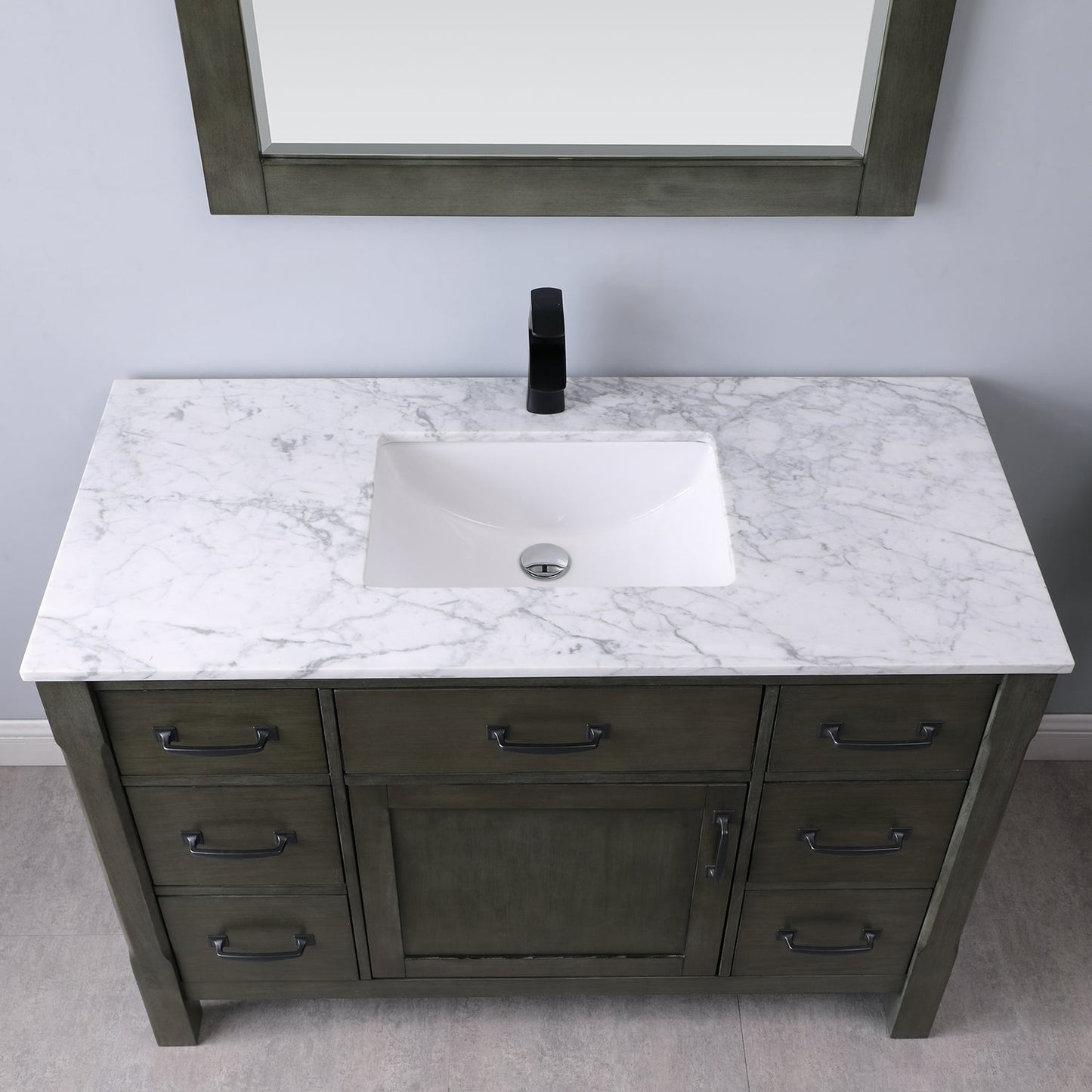 Maribella 48" Single Bathroom Vanity Set in Carrara White Marble Countertop with Mirror
