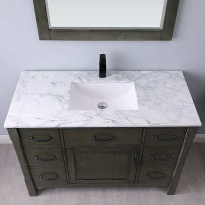 Maribella 48" Single Bathroom Vanity Set in Carrara White Marble Countertop with Mirror