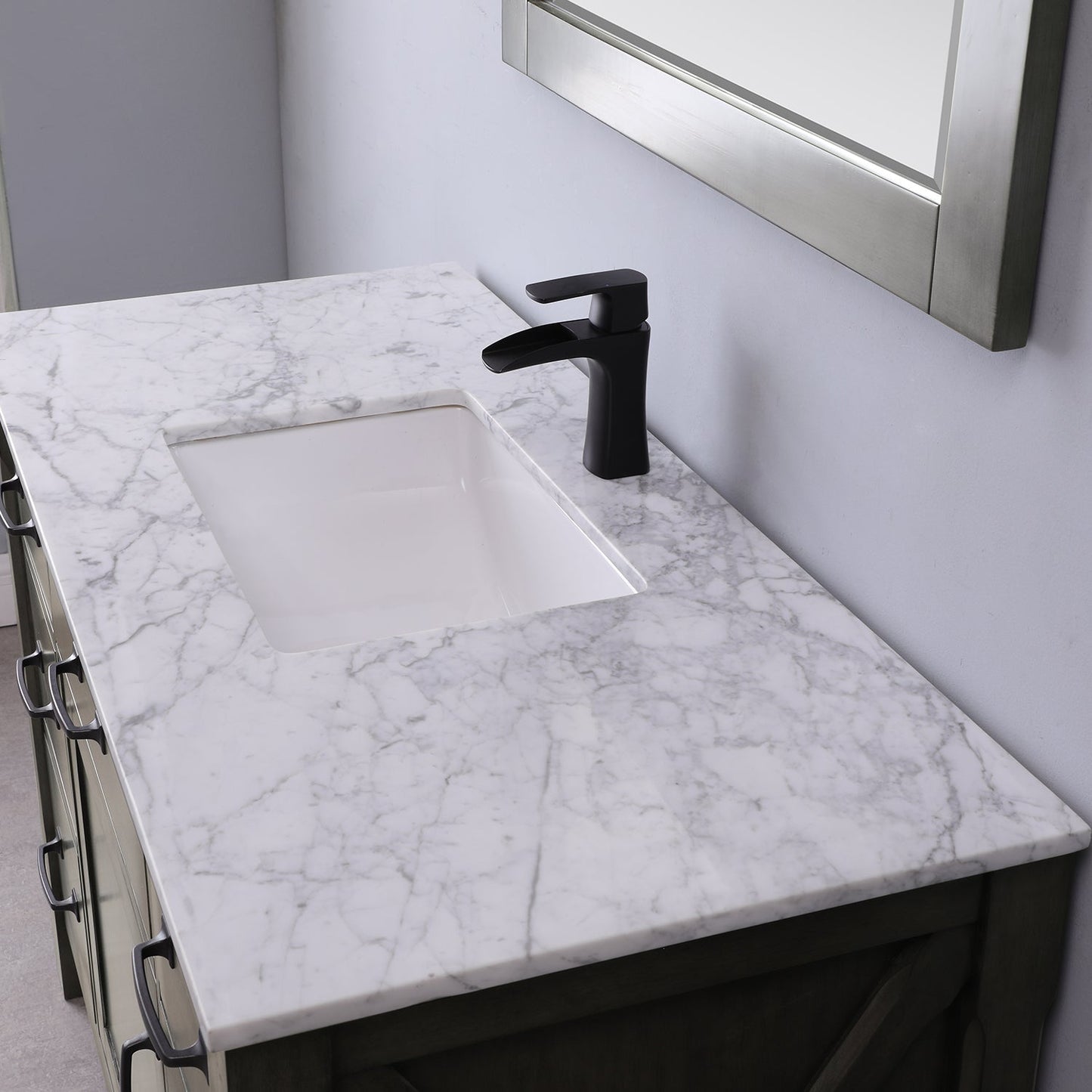 Maribella 48" Single Bathroom Vanity Set in Carrara White Marble Countertop with Mirror