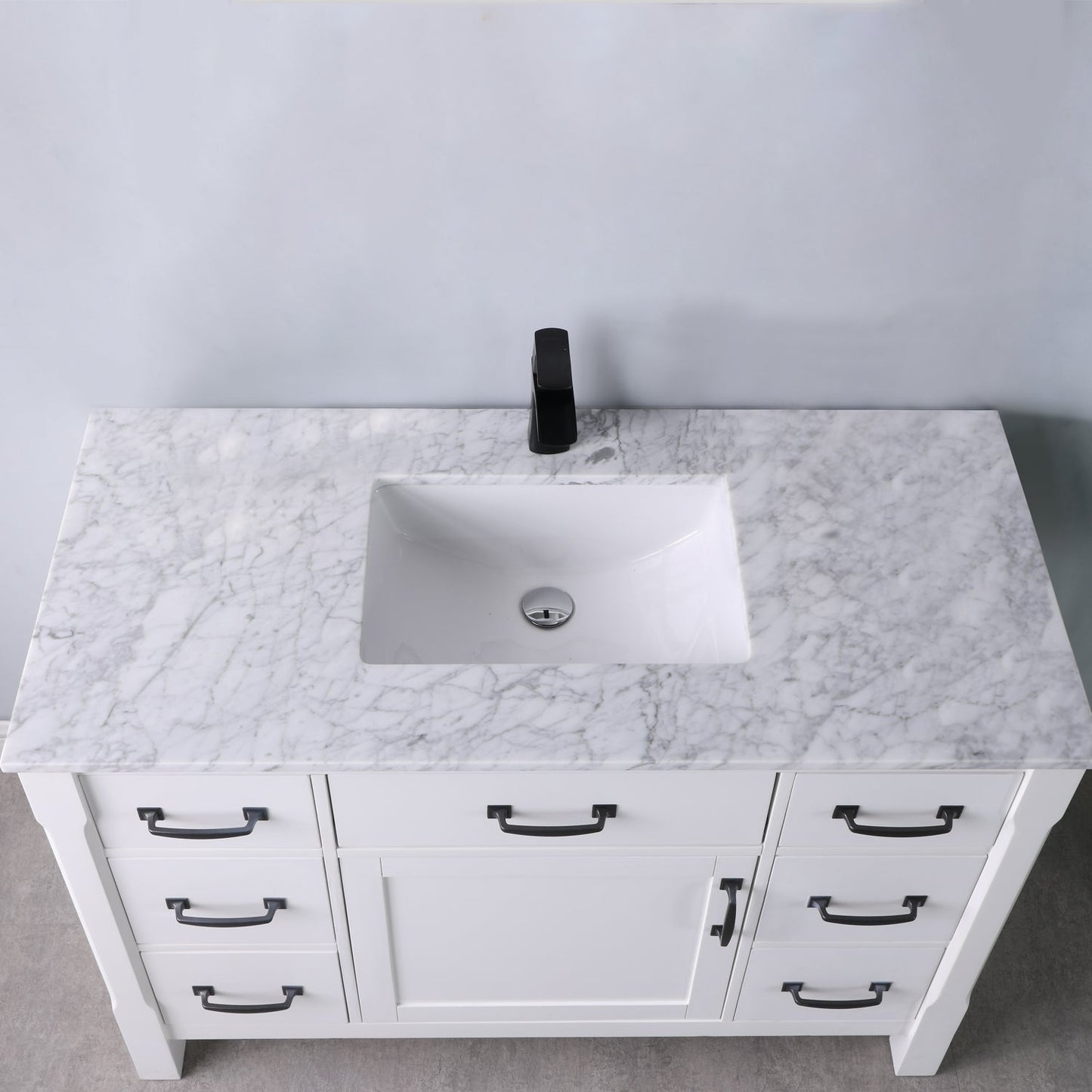 Maribella 48" Single Bathroom Vanity Set in Carrara White Marble Countertop with Mirror