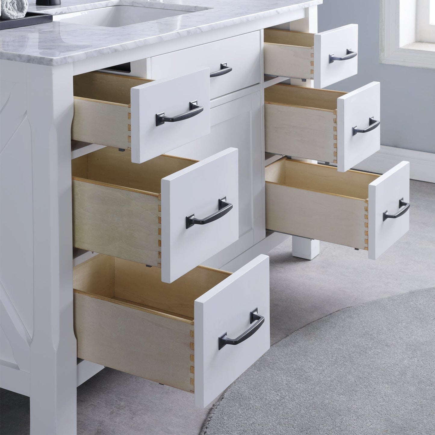Maribella 48" Single Bathroom Vanity Set in Carrara White Marble Countertop with Mirror