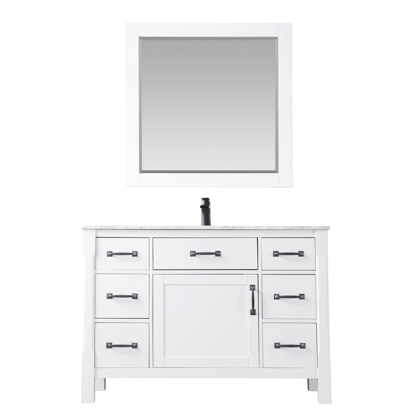 Maribella 48" Single Bathroom Vanity Set in Carrara White Marble Countertop with Mirror