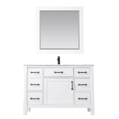 Maribella 48" Single Bathroom Vanity Set in Carrara White Marble Countertop with Mirror