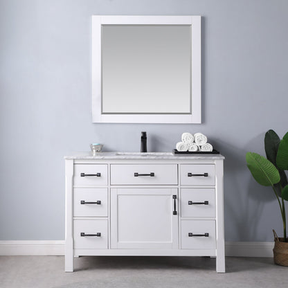 Maribella 48" Single Bathroom Vanity Set in Carrara White Marble Countertop with Mirror