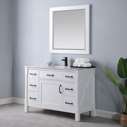 Maribella 48" Single Bathroom Vanity Set in Carrara White Marble Countertop with Mirror