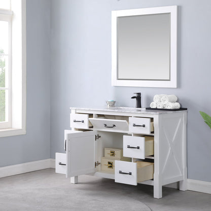 Maribella 48" Single Bathroom Vanity Set in Carrara White Marble Countertop with Mirror