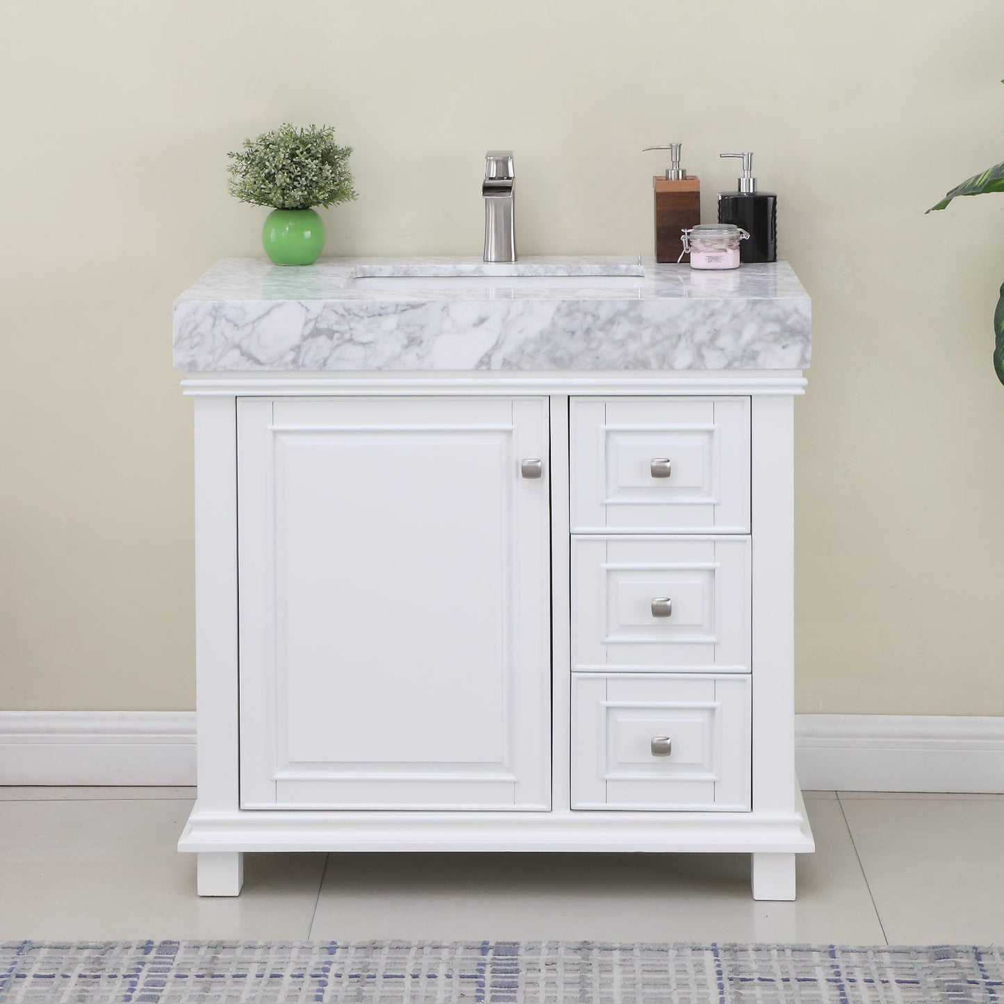 Jardin 36" Single Bathroom Vanity Set with Carrara White Marble Countertop
