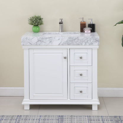 Jardin 36" Single Bathroom Vanity Set with Carrara White Marble Countertop