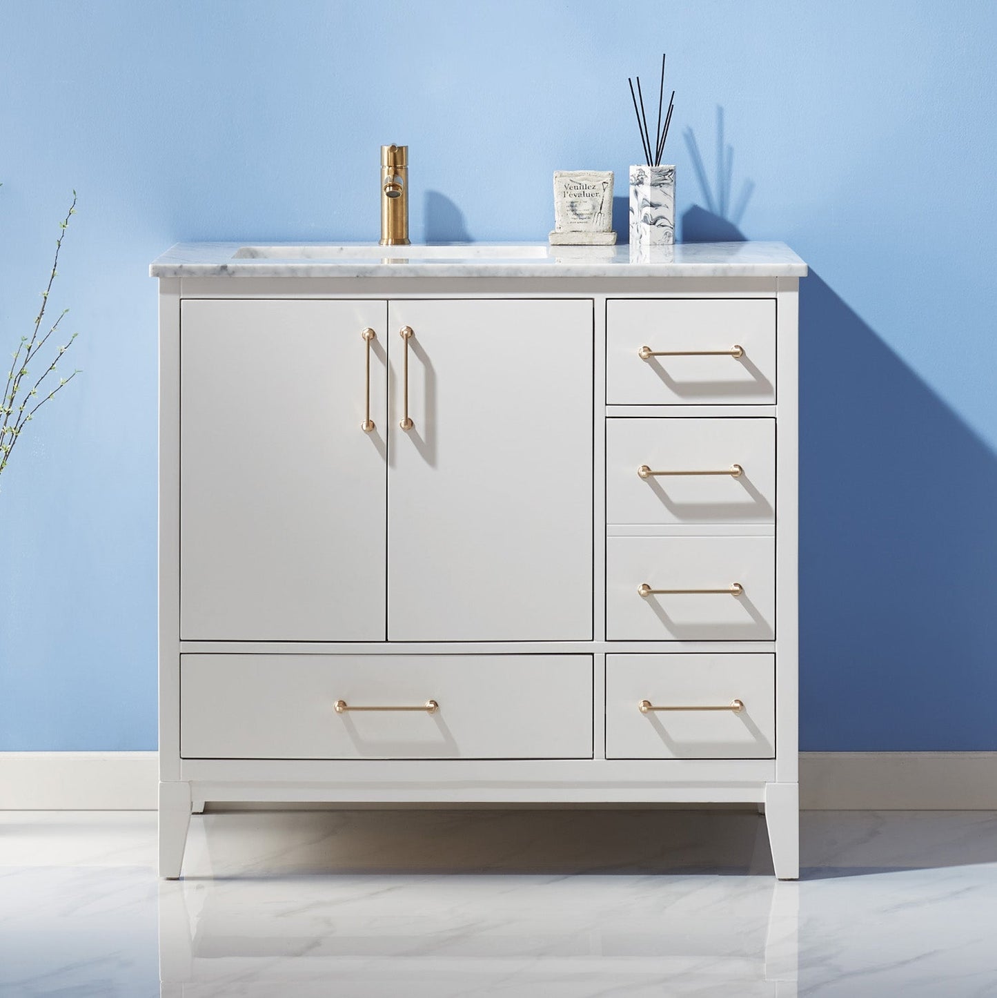 Sutton 36" Single Bathroom Vanity Set with Marble Countertop