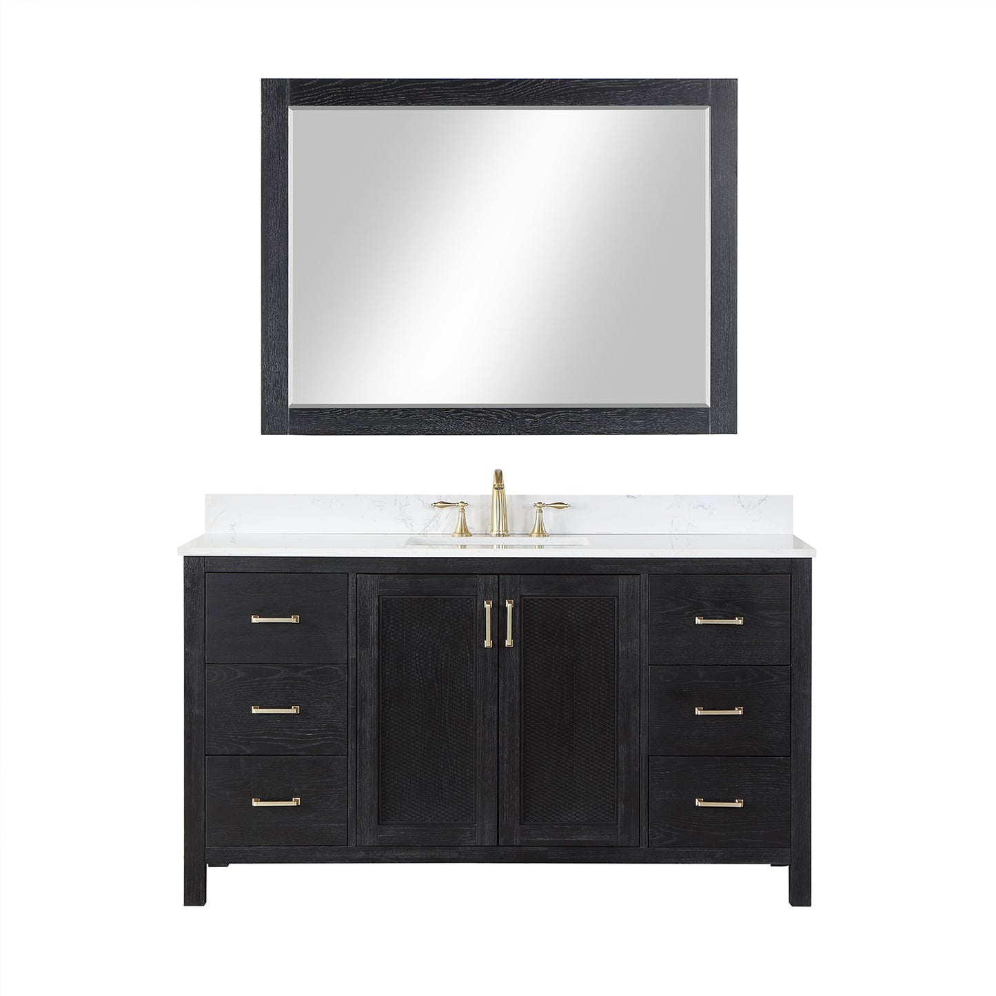 Hadiya 60" Single Bathroom Vanity Set with Aosta White Composite Stone Countertop