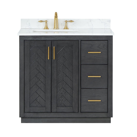 Gazsi 36" Single Bathroom Vanity Set with Grain White Composite Stone Countertop