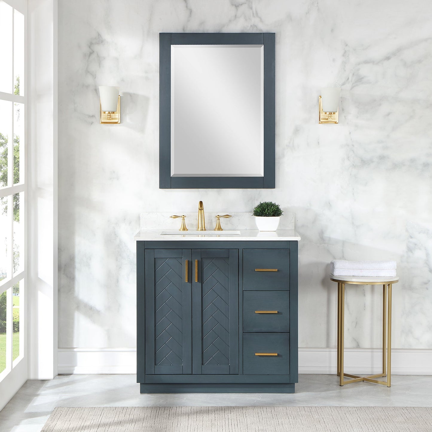 Gazsi 36" Single Bathroom Vanity Set with Grain White Composite Stone Countertop