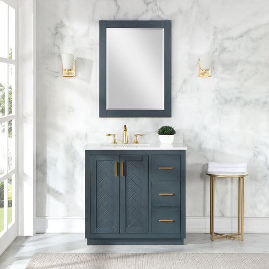Gazsi 36" Single Bathroom Vanity Set with Grain White Composite Stone Countertop