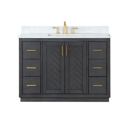 543048-BO-GW-NM Gazsi 48 Inch Single Sink Bathroom Vanity Set with Grain White Composite Stone Countertop without Mirror, Black Oak